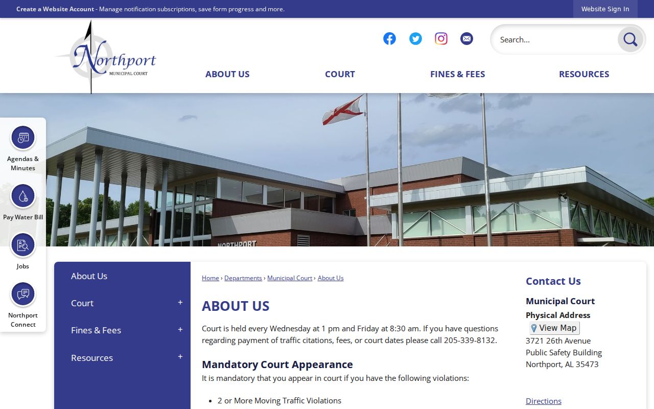 Tuscaloosa County bench warrant recall court schedule in Northport