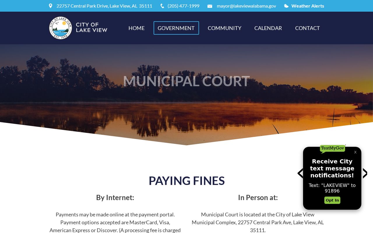 Lake View Tuscaloosa County traffic warrant payment search fields