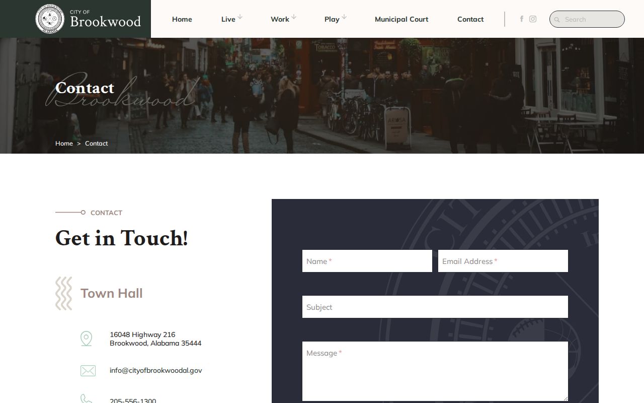 Official Brookwood contact form for routing municipal court questions