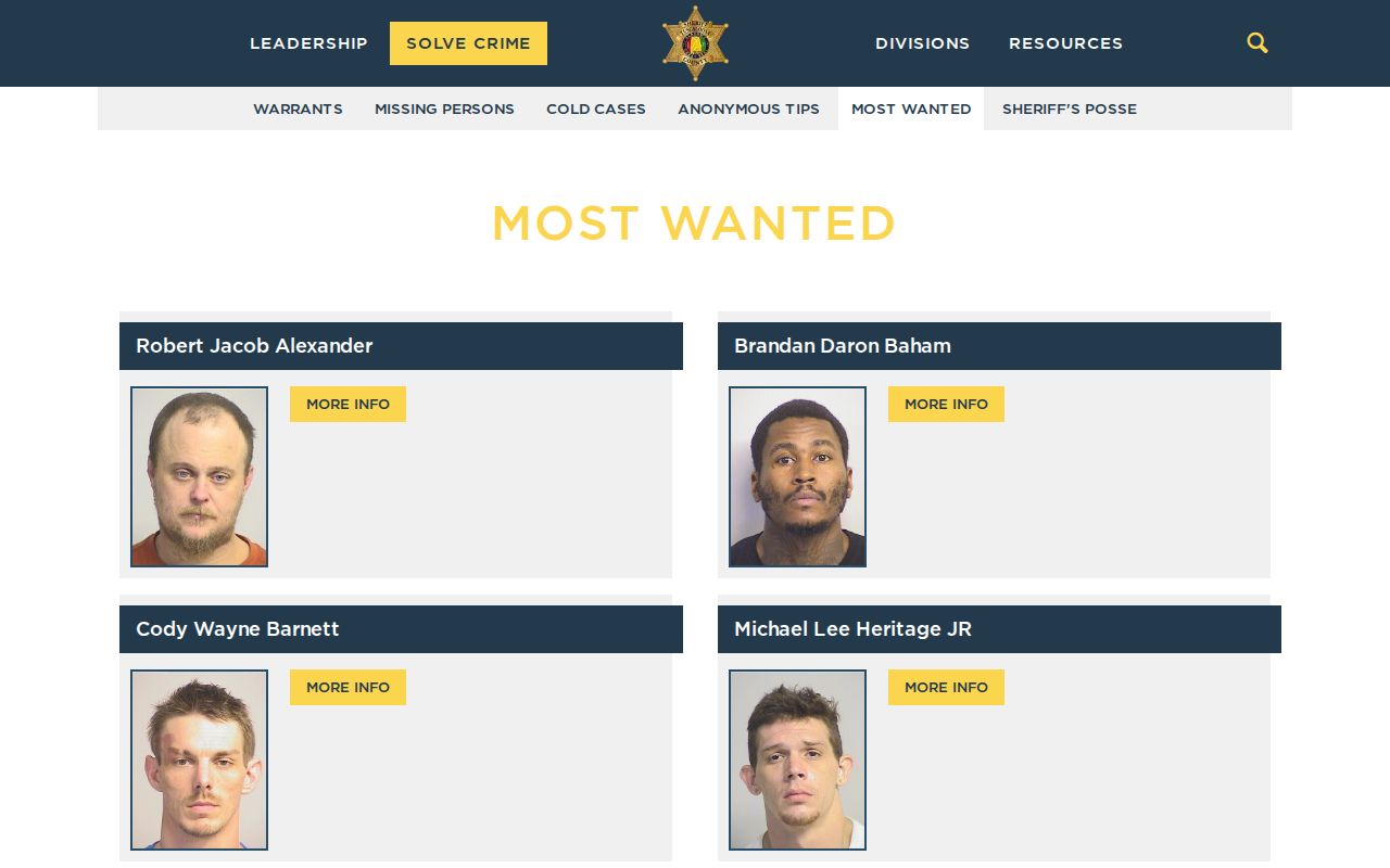 Official Tuscaloosa County Most Wanted interface without profile details