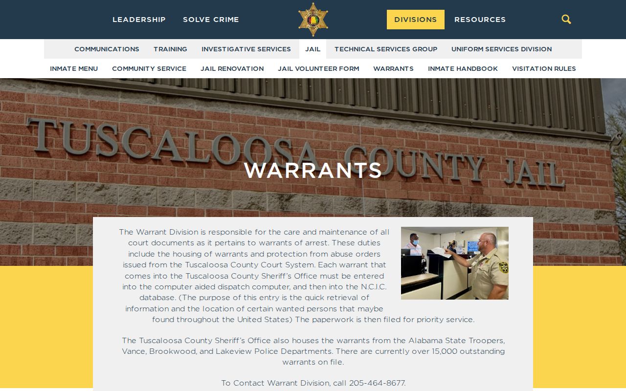 Tuscaloosa County Sheriff Warrant Division page